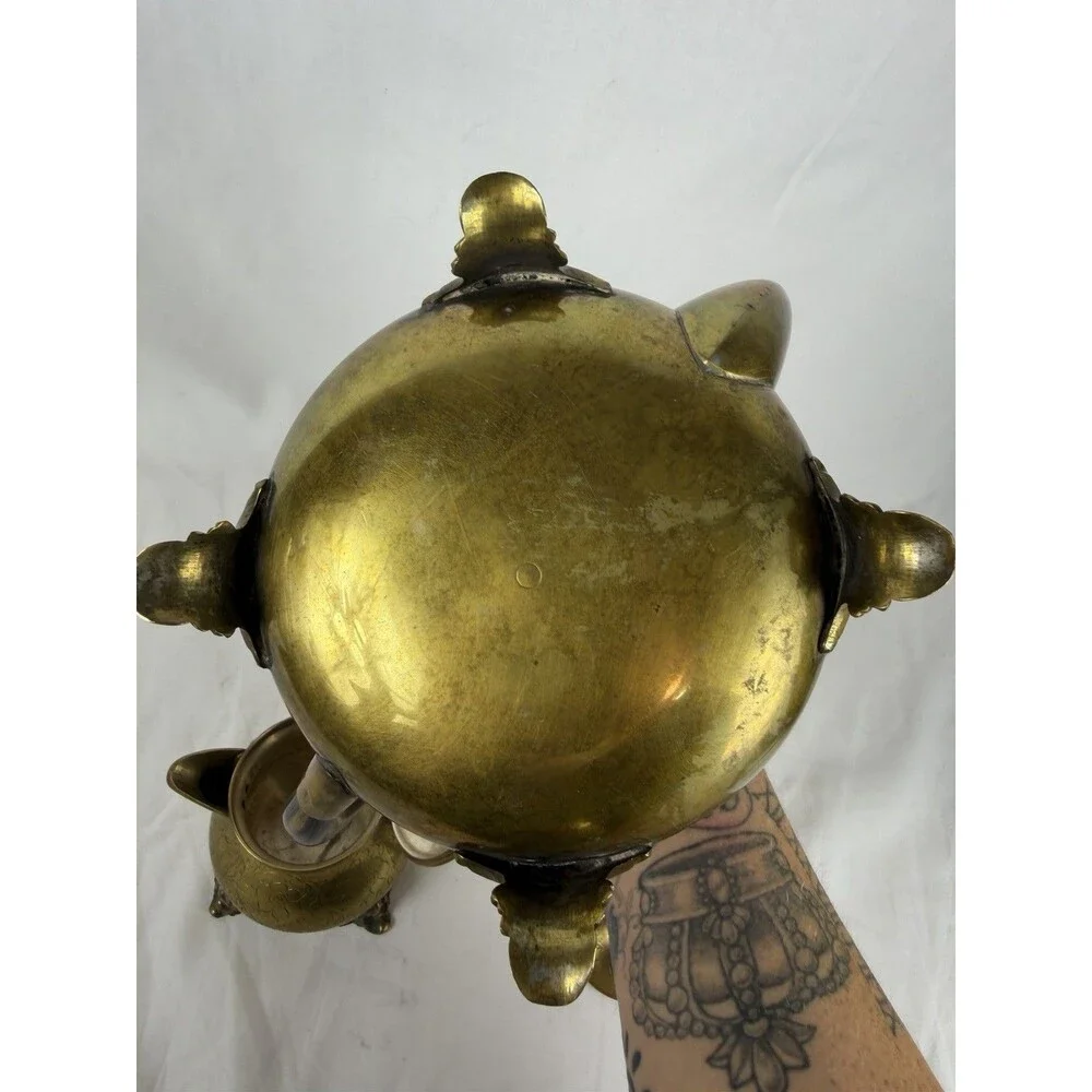 Vintage Brass Tea Set Teapot Creamer Sugar Bowl Detailed Floral Etching